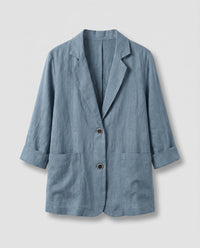 Halle Relaxed Linen Blazer with Pockets in Blue