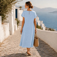 Halvine Women's Asymmetric Button Midi Dress with Pockets