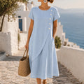 Halvine Women's Asymmetric Button Midi Dress with Pockets
