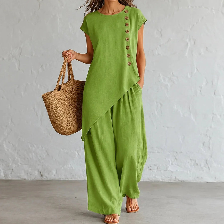 Halvine Women's Co-ord Set Wide-Leg Pants in Army Green