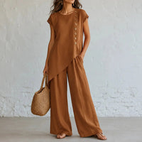 Halvine Women's Co-ord Set Wide-Leg Pants in Light Brown