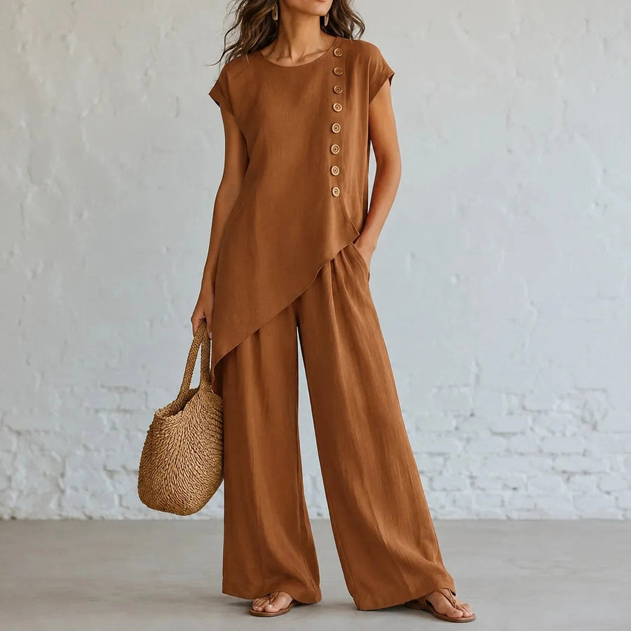 Halvine Women's Co-ord Set Wide-Leg Pants in Light Brown