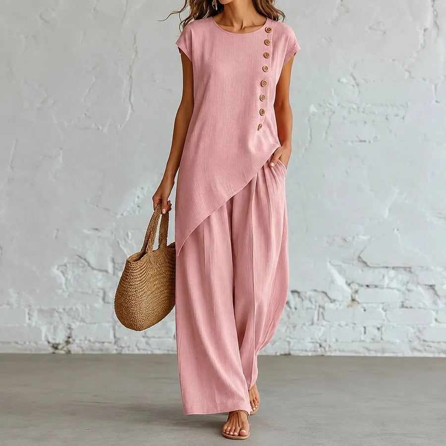 Halvine Women's Co-ord Set Wide-Leg Pants in Light Pink