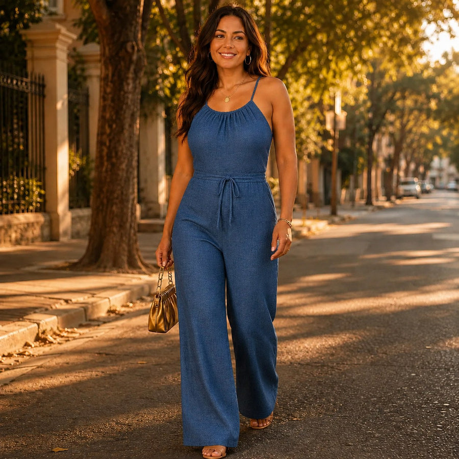 Halvine Women's Halter Wide-Leg Jumpsuit