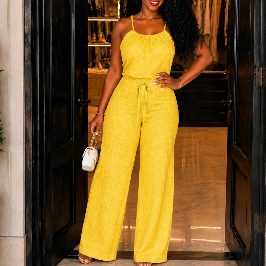 Halvine Women's Halter Wide-Leg Jumpsuit in Yellow