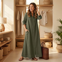 Halvine Women's Maxi Shirt Dress with Pockets