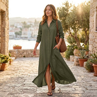 Halvine Women's Maxi Shirt Dress with Pockets