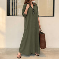 Halvine Women's Maxi Shirt Dress with Pockets in Green