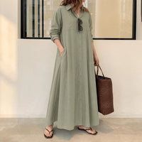 Halvine Women's Maxi Shirt Dress with Pockets in Khaki