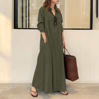 Halvine Women's Maxi Shirt Dress with Pockets