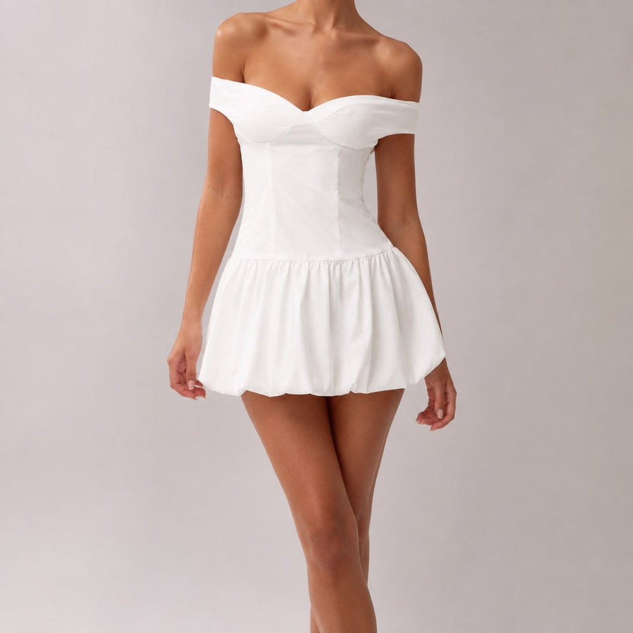 Halvine Women's Off-Shoulder Bubble Hem Mini Dress