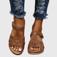 Halvine Women's Orthopedic Flat Sandals in Brown