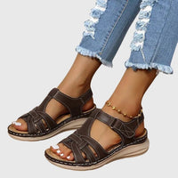 Halvine Women's Orthopedic Flat Sandals in Dark Brown