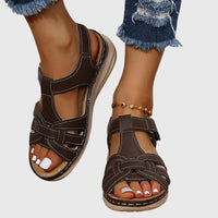 Halvine Women's Orthopedic Flat Sandals in Dark Brown
