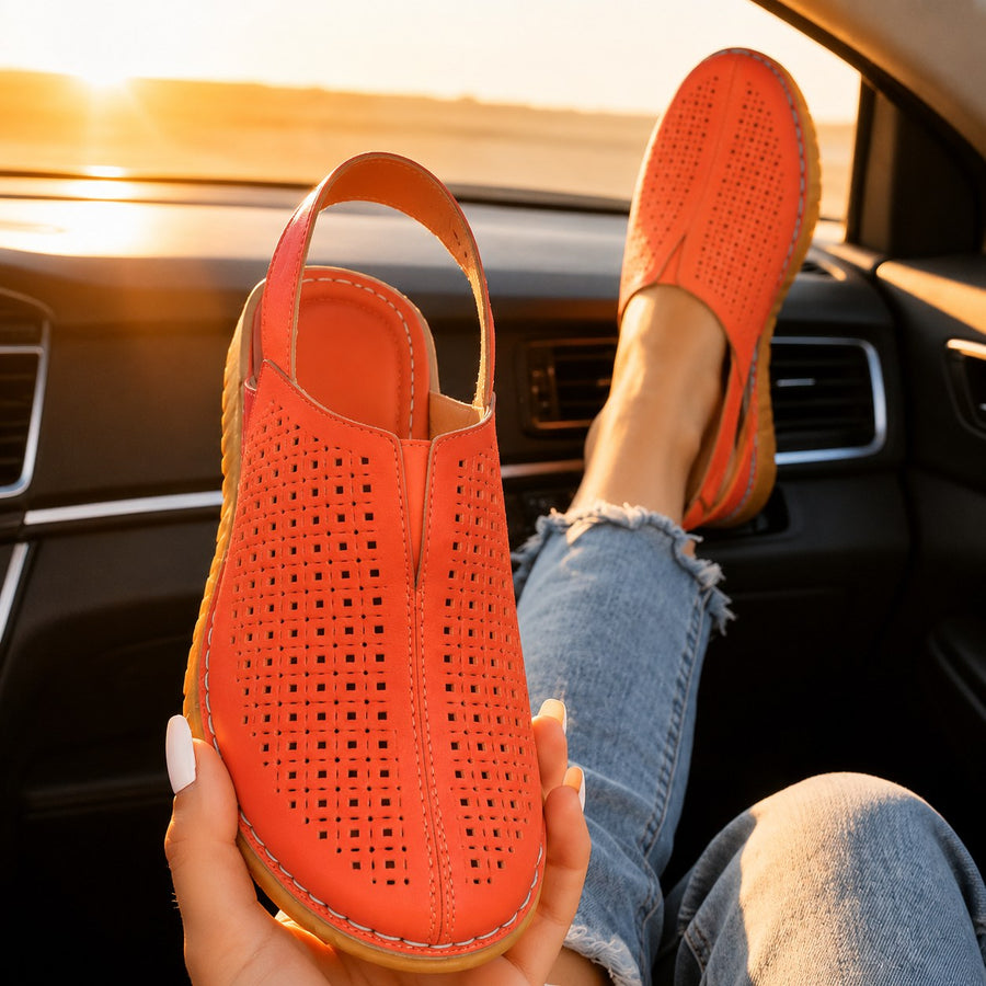 Halvine Women's Perforated Wedge Slingback Sandal in Orange