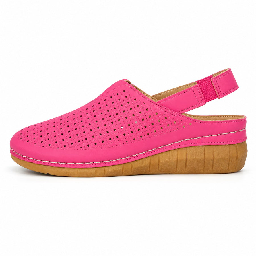 Halvine Women's Perforated Wedge Slingback Sandal in Pink