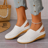 Halvine Women's Perforated Wedge Slingback Sandal in White