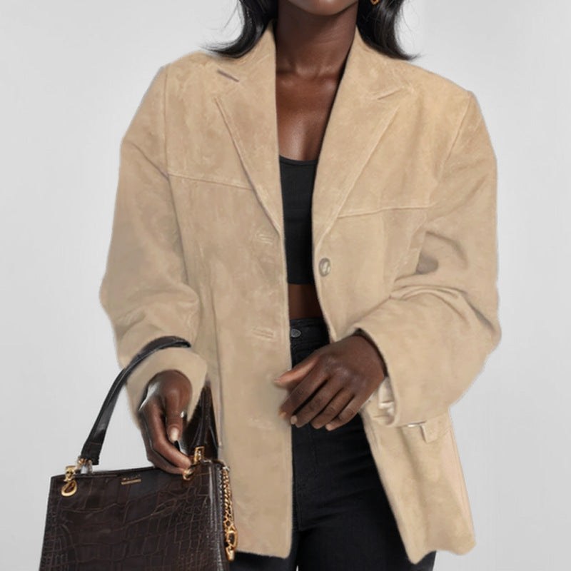 Hanna Leather Blazer in Khaki