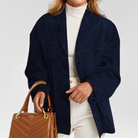 Hanna Leather Blazer in Navy