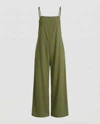Hanna Linen Jumpsuit with Wide Leg in Black