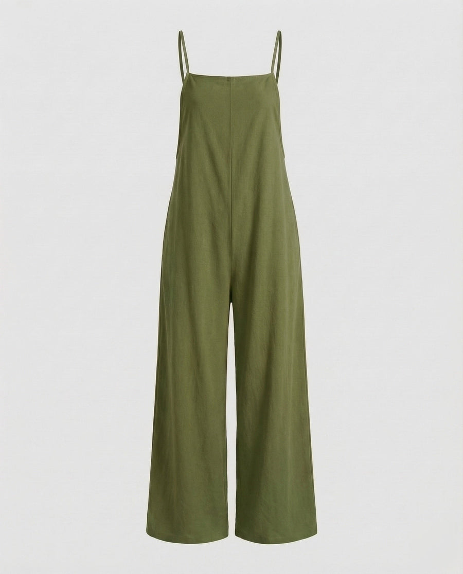 Hanna Linen Jumpsuit with Wide Leg in Black
