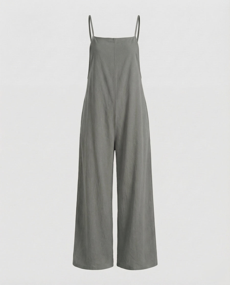 Hanna Linen Jumpsuit with Wide Leg in Grey