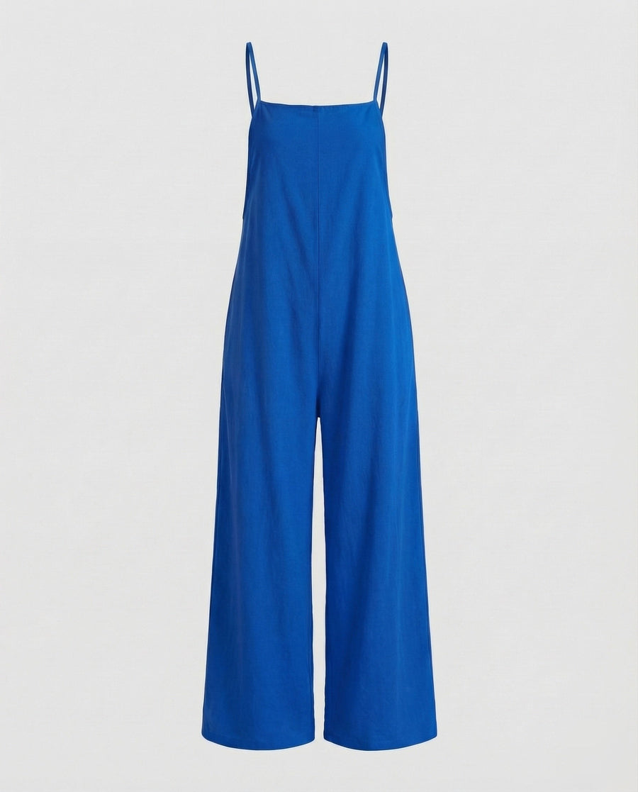 Hanna Linen Jumpsuit with Wide Leg in White