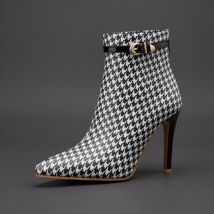 Hannah Houndstooth Ankle Boot in Charcoal