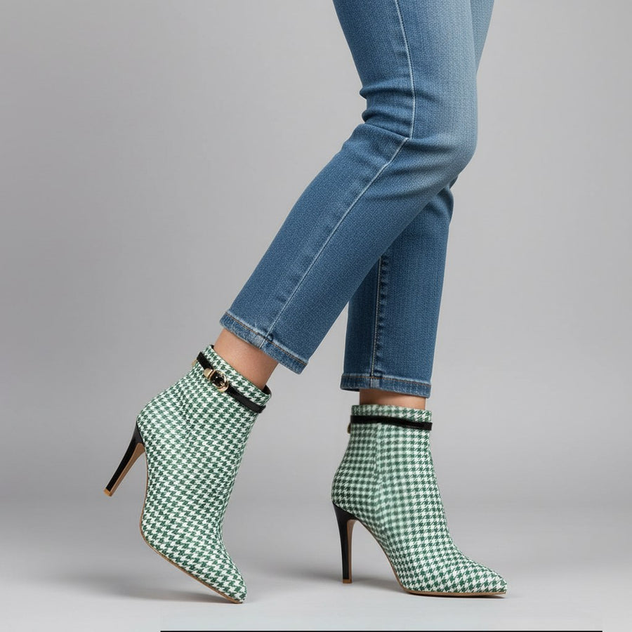 Hannah Houndstooth Ankle Boot in Seafoam Green