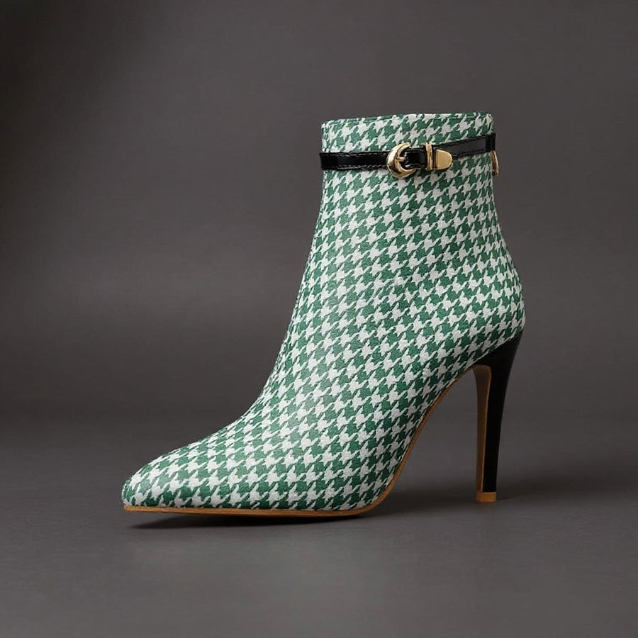 Hannah Houndstooth Ankle Boot in Seafoam Green