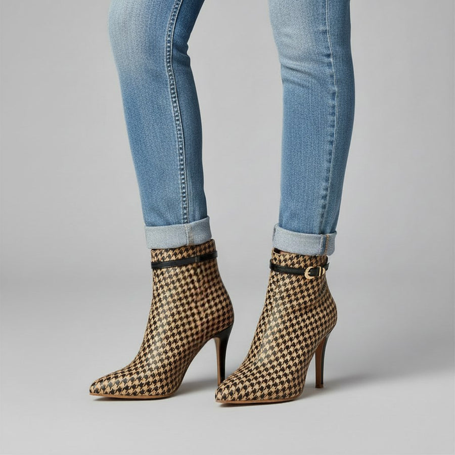 Hannah Houndstooth Ankle Boot in Sienna Brown