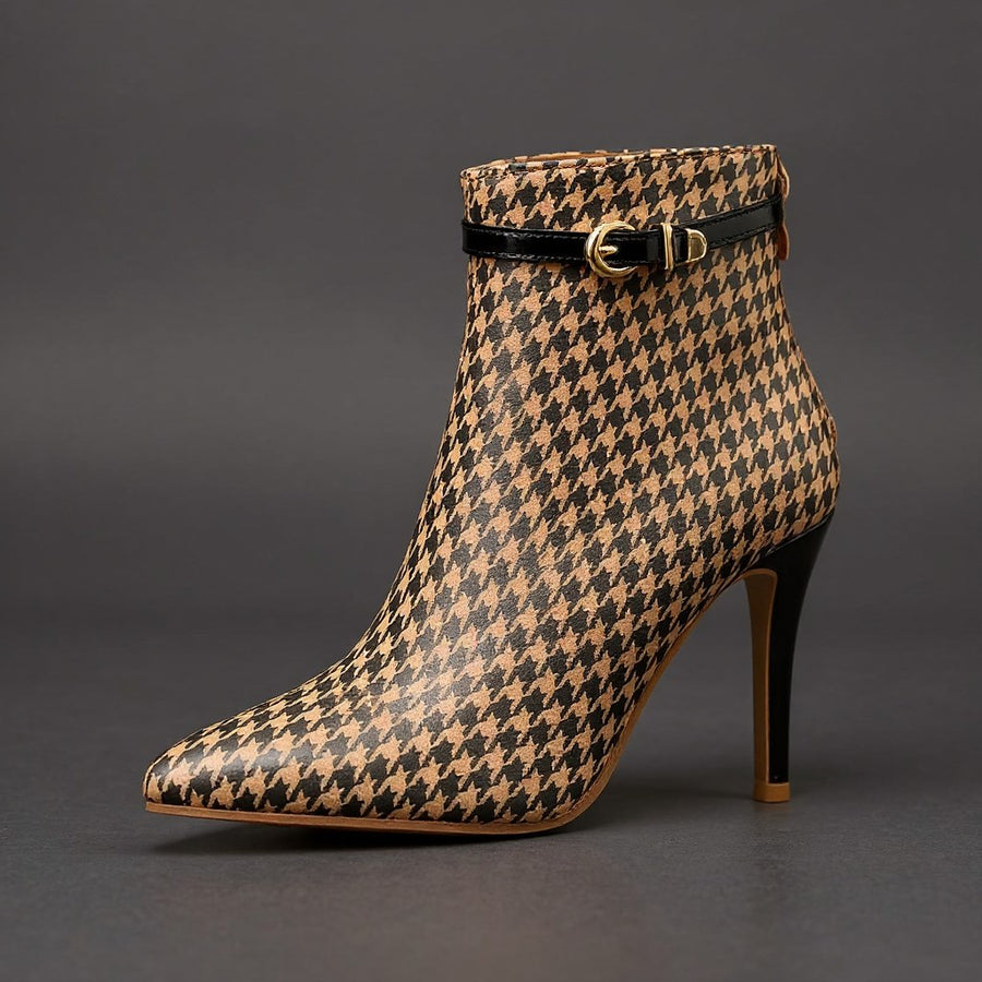 Hannah Houndstooth Ankle Boot in Sienna Brown