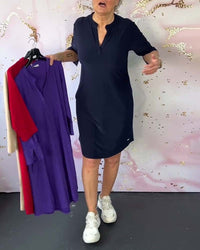 Hanne Elegant V-Neck Dress in Dark Blue