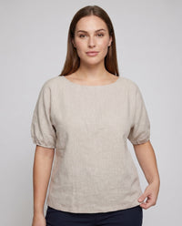 Harlow Casual Linen Top with Side Pockets and Pockets
