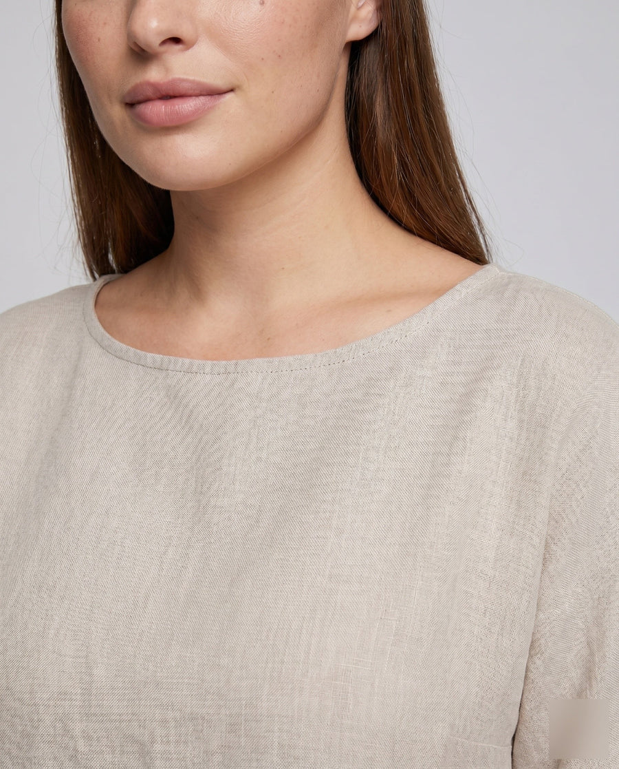 Harlow Casual Linen Top with Side Pockets and Pockets