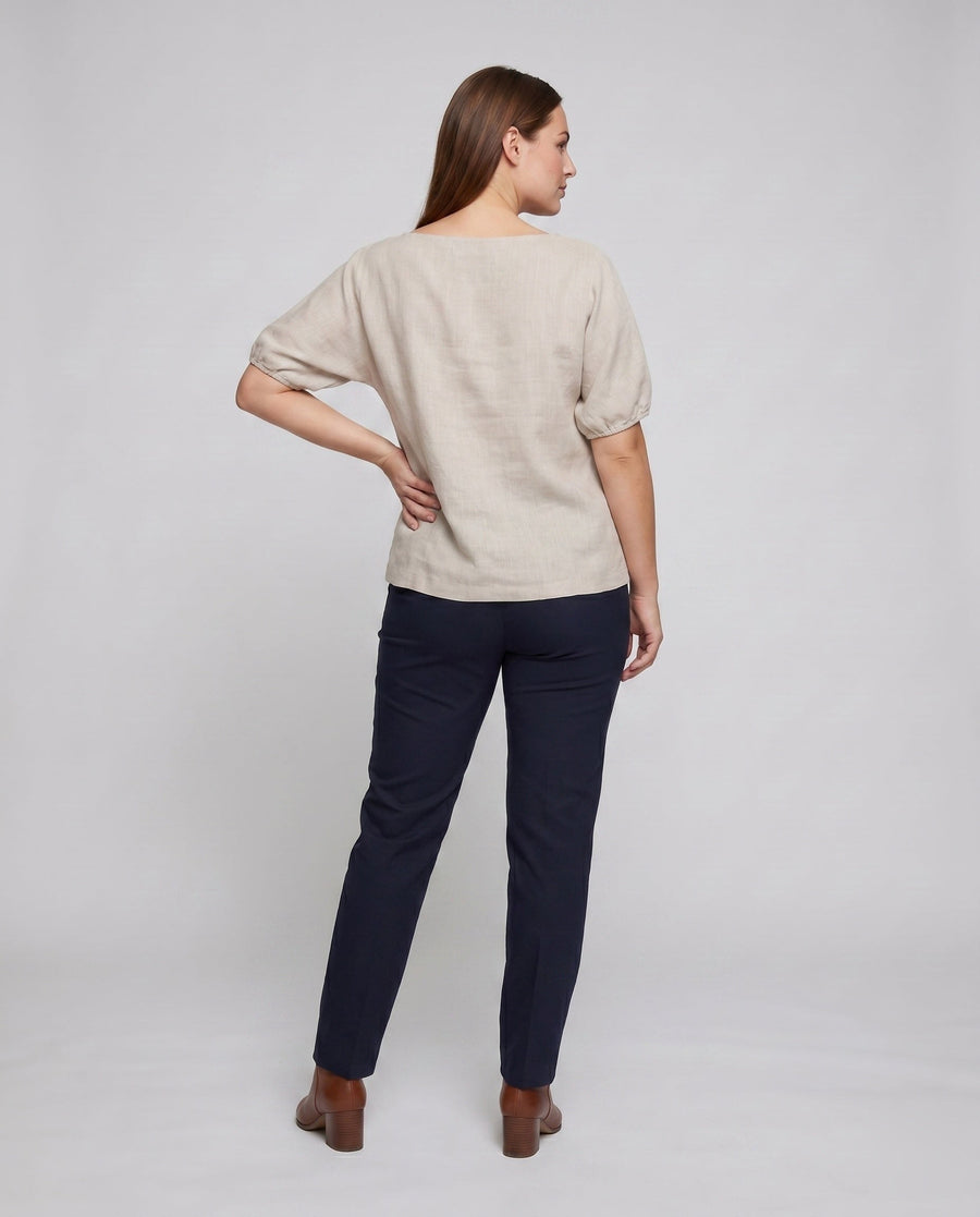 Harlow Casual Linen Top with Side Pockets and Pockets