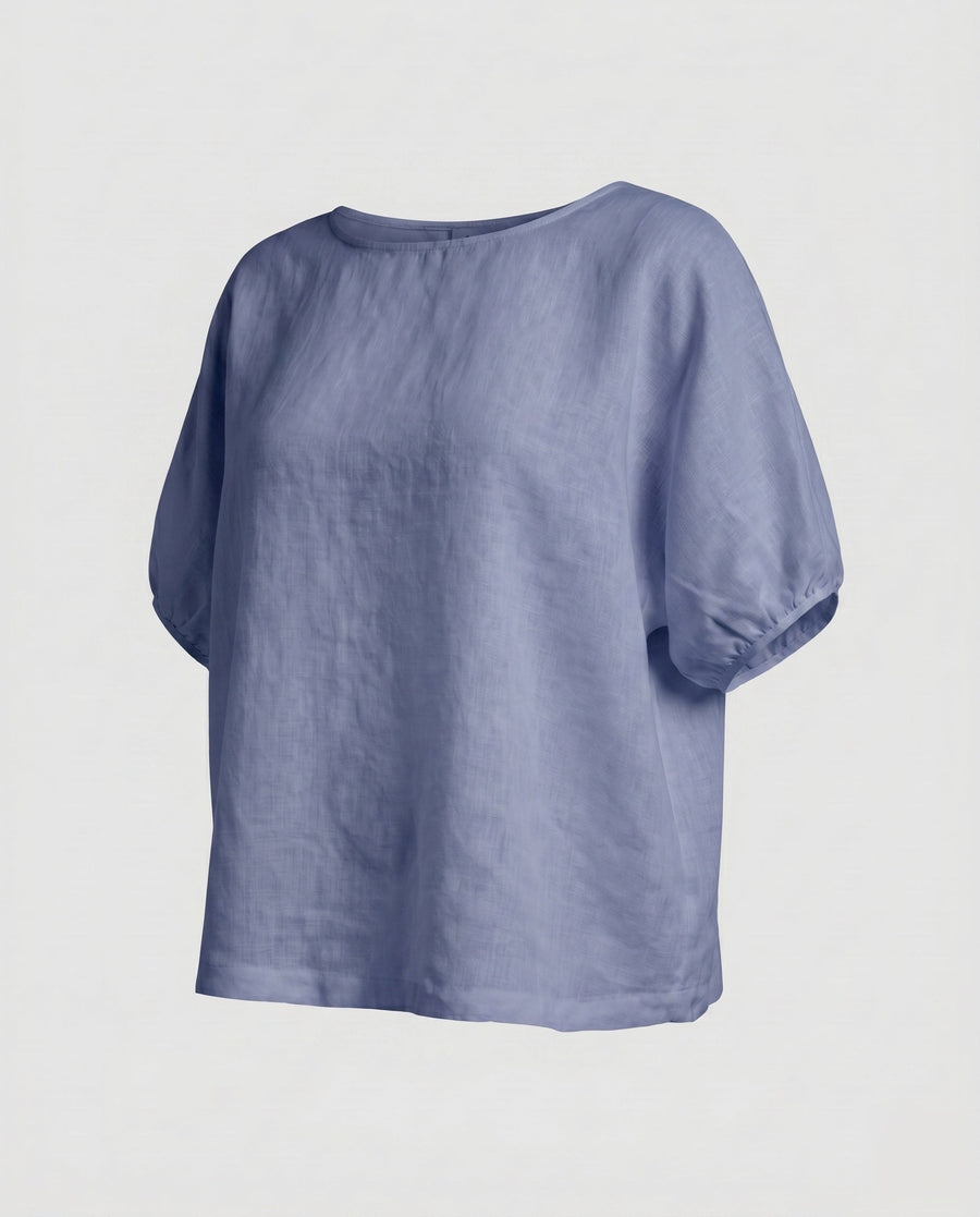 Harlow Casual Linen Top with Side Pockets and Pockets in Blue