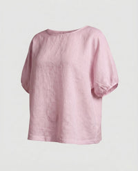 Harlow Casual Linen Top with Side Pockets and Pockets in Light Pink