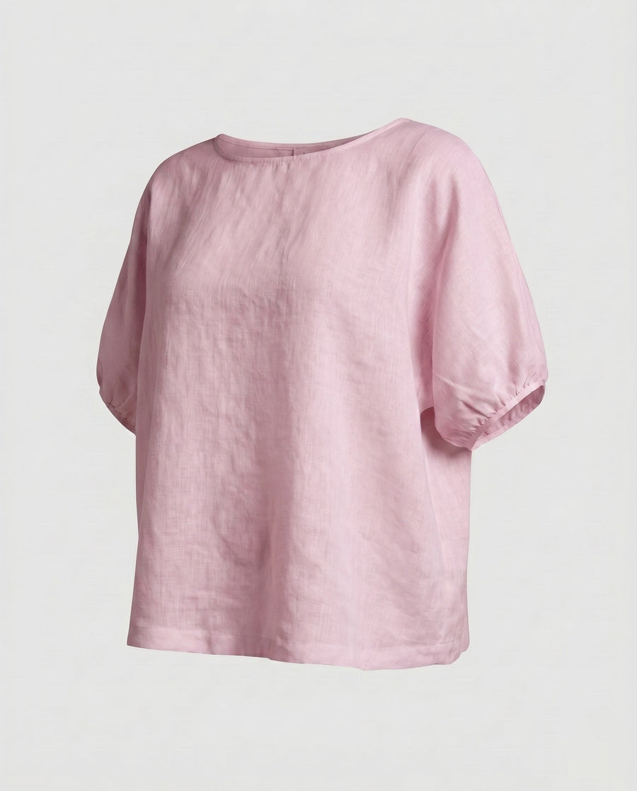 Harlow Casual Linen Top with Side Pockets and Pockets in Light Pink