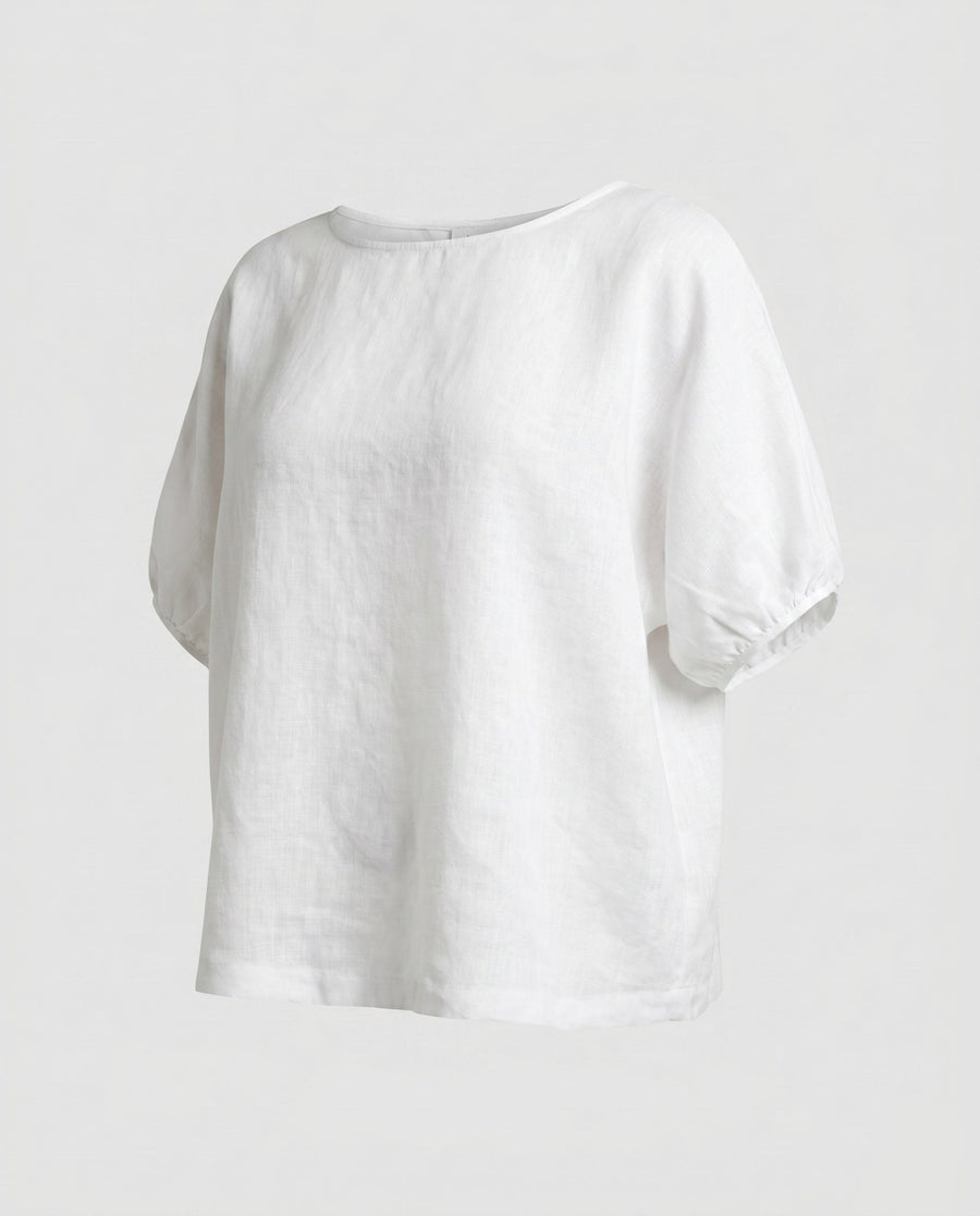 Harlow Casual Linen Top with Side Pockets and Pockets in White