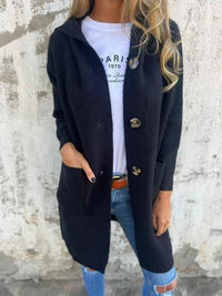 Harlow Knit Cardigan with Pockets and Hood in Black