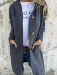 Harlow Knit Cardigan with Pockets and Hood in Dark Grey