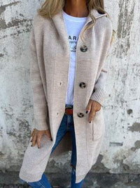 Harlow Knit Cardigan with Pockets and Hood in Light Grey