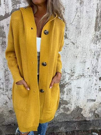 Harlow Knit Cardigan with Pockets and Hood in Yellow