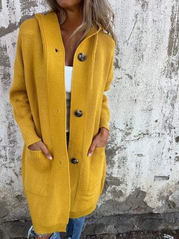 Harlow Knit Cardigan with Pockets and Hood in Yellow