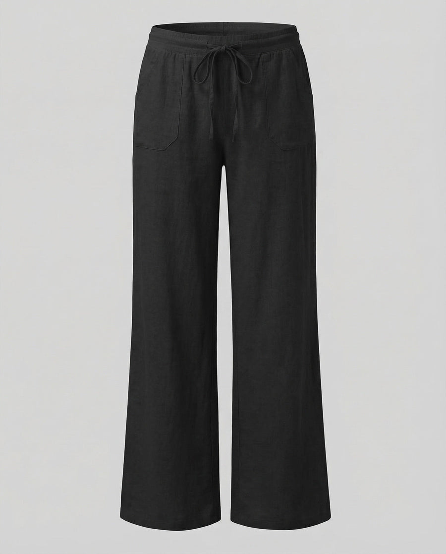 Harlow Linen Trousers with Drawstring Waist in Black