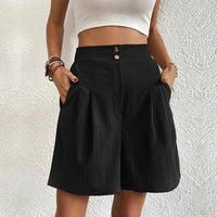 Harlow Women's High Waist Wide Leg Shorts Pleated Casual in Black