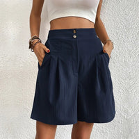 Harlow Women's High Waist Wide Leg Shorts Pleated Casual in Blue