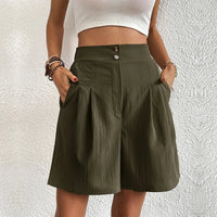 Harlow Women's High Waist Wide Leg Shorts Pleated Casual in Green
