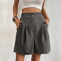 Harlow Women's High Waist Wide Leg Shorts Pleated Casual in Grey